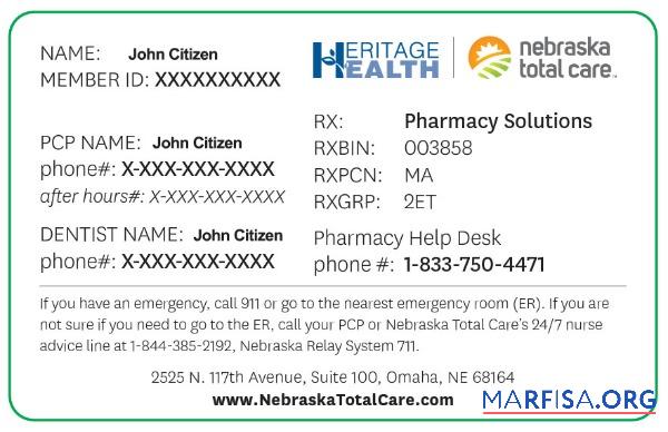 Realistic USA Nebraska total care health insurance card real example